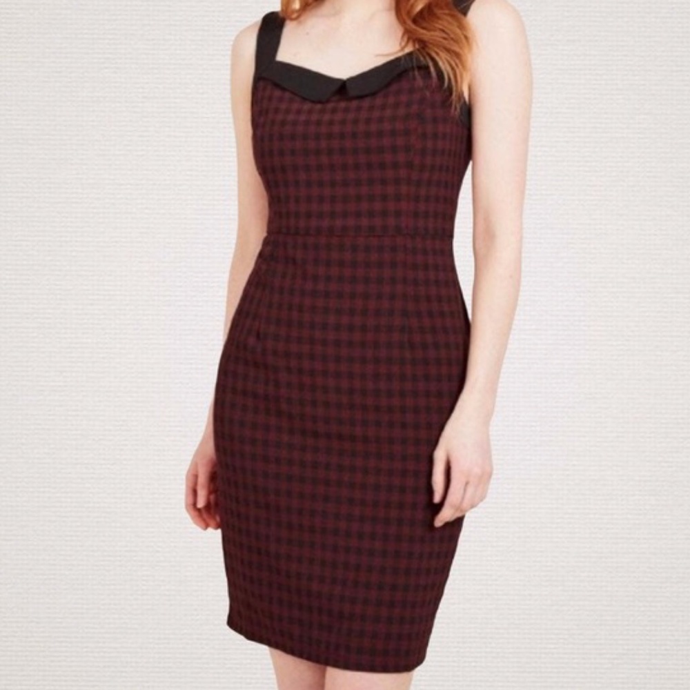 ModCloth Liza Luxe Hint Of Pinup 50's Style Gingham Dress SweetHeart Neck - Picture 2 of 9
